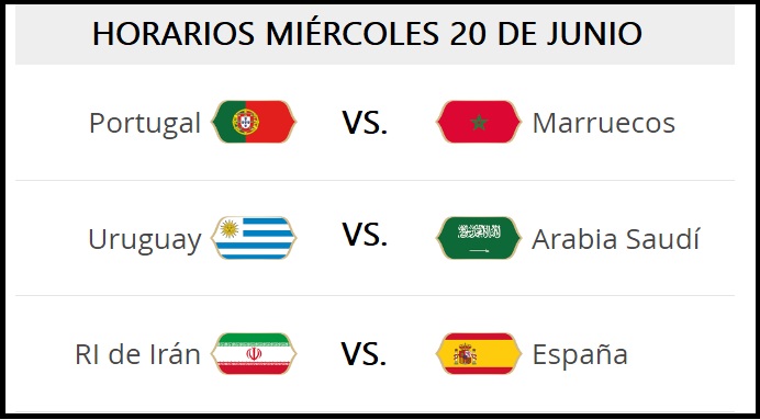 Partidos Miércoles 20 Junio Mundial Rusia Partidos Miércoles 20 Junio Mundial Rusia