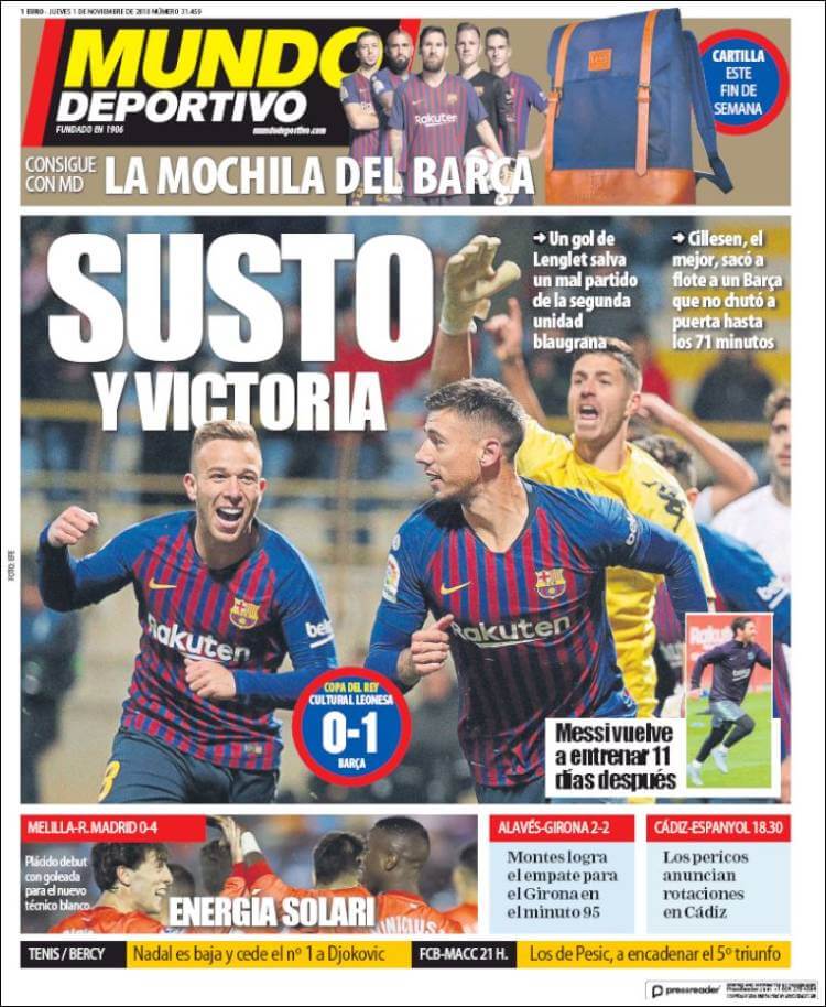 Portada Mundo Deportivo 1/11/2018 Portada Mundo Deportivo 1/11/2018