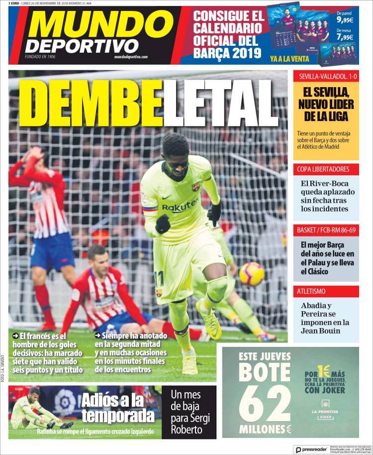 Portada Mundo Deportivo 26/11/2018 Portada Mundo Deportivo 26/11/2018