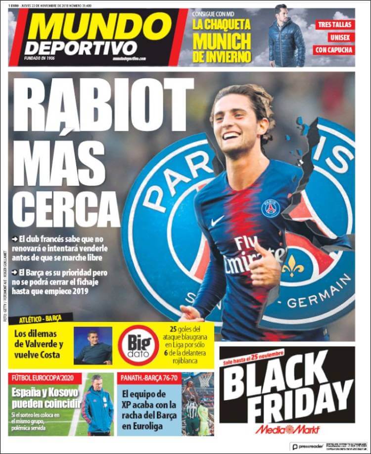 Portada Mundo Deportivo 22/11/2018 Portada Mundo Deportivo 22/11/2018