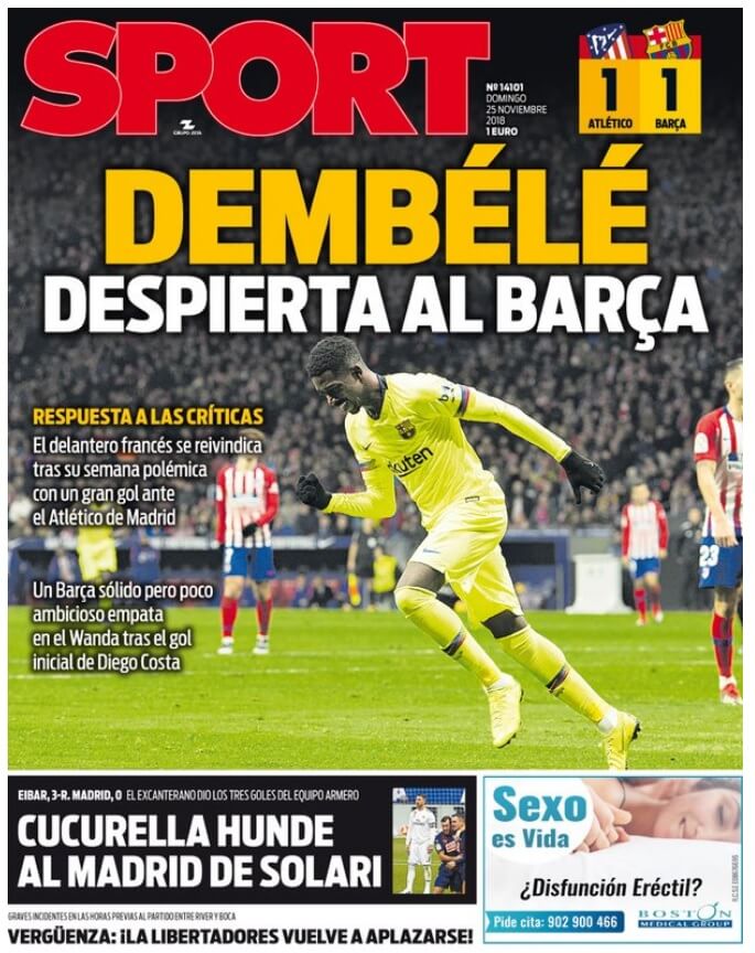 Portada Sport 25/11/2018 Portada Sport 25/11/2018