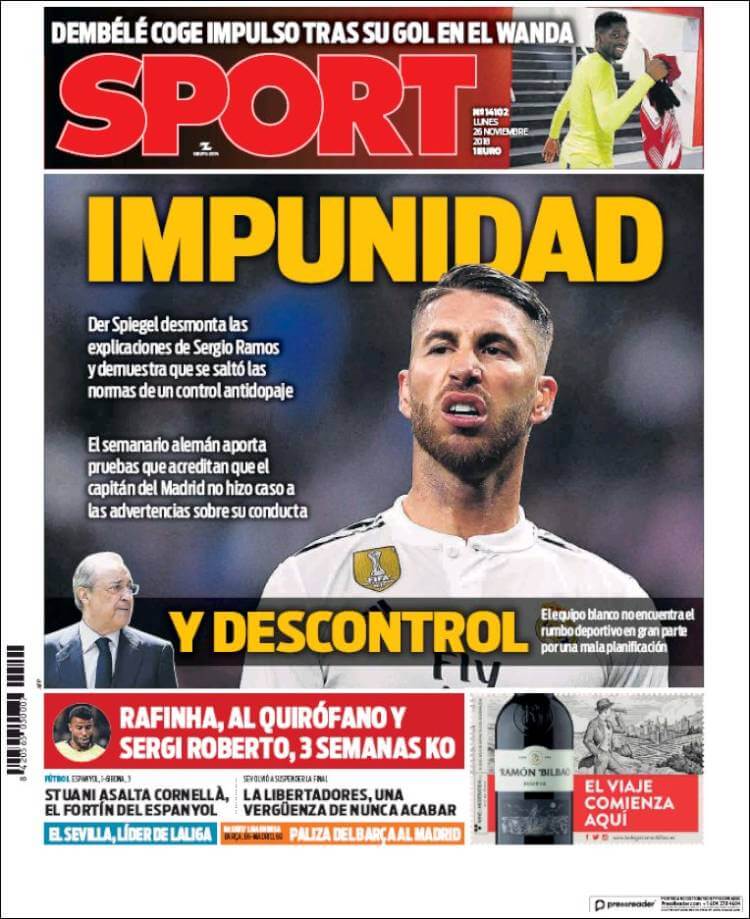 Portada Sport 26/11/2018 Portada Sport 26/11/2018