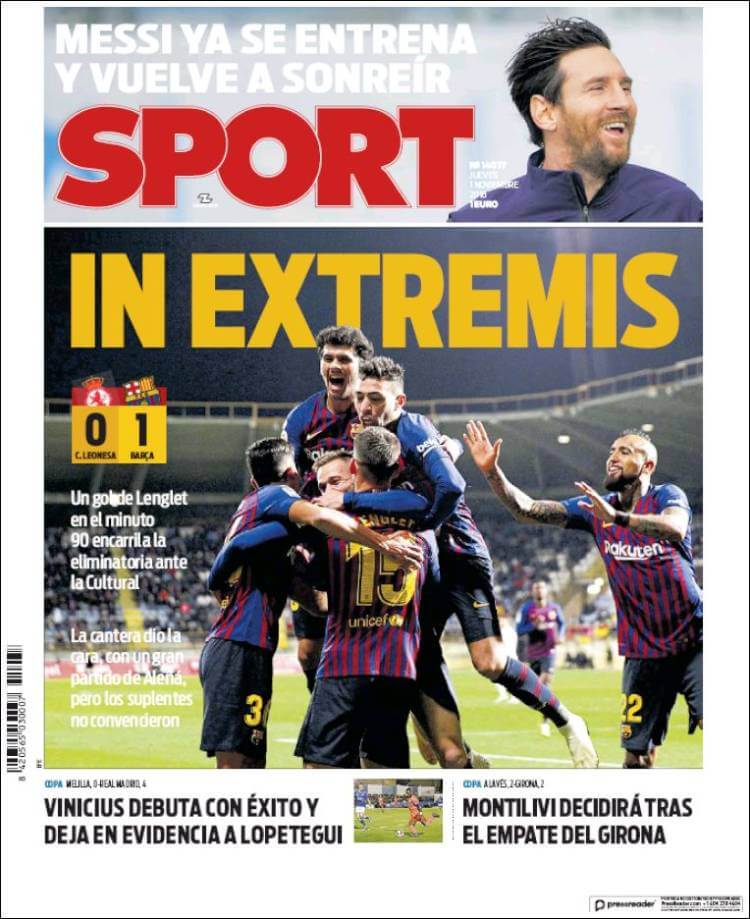 Portada Sport 1/11/2018 Portada Sport 1/11/2018