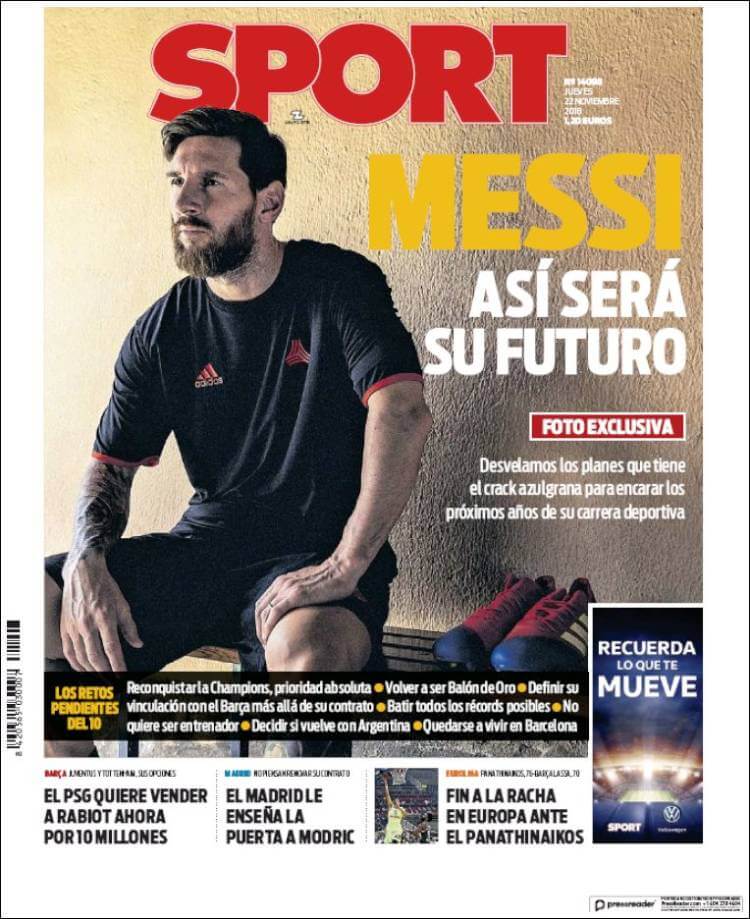 Portada Sport 22/11/2018 Portada Sport 22/11/2018