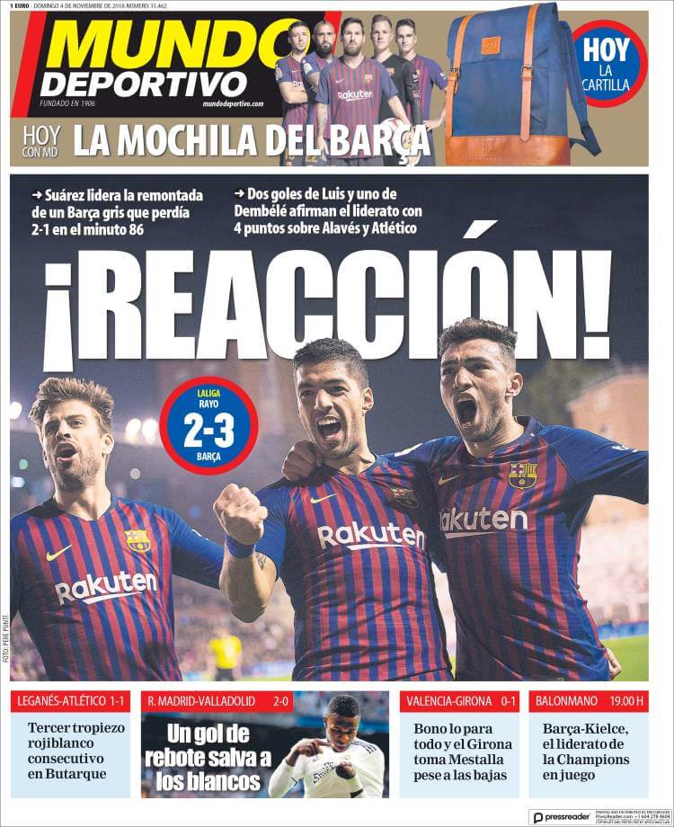 Portada Mundo Deportivo 4/11/2018 Portada Mundo Deportivo 4/11/2018