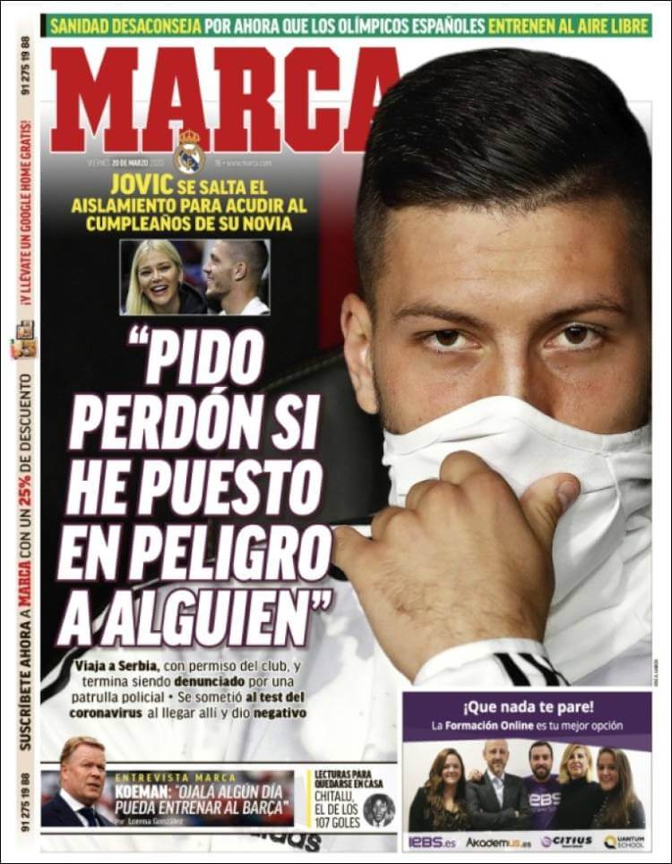 Portadas Diarios Deportivos Viernes 20/03/2020