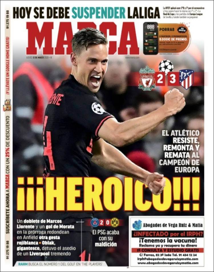 Portada Liverpool Atlético marca anfield