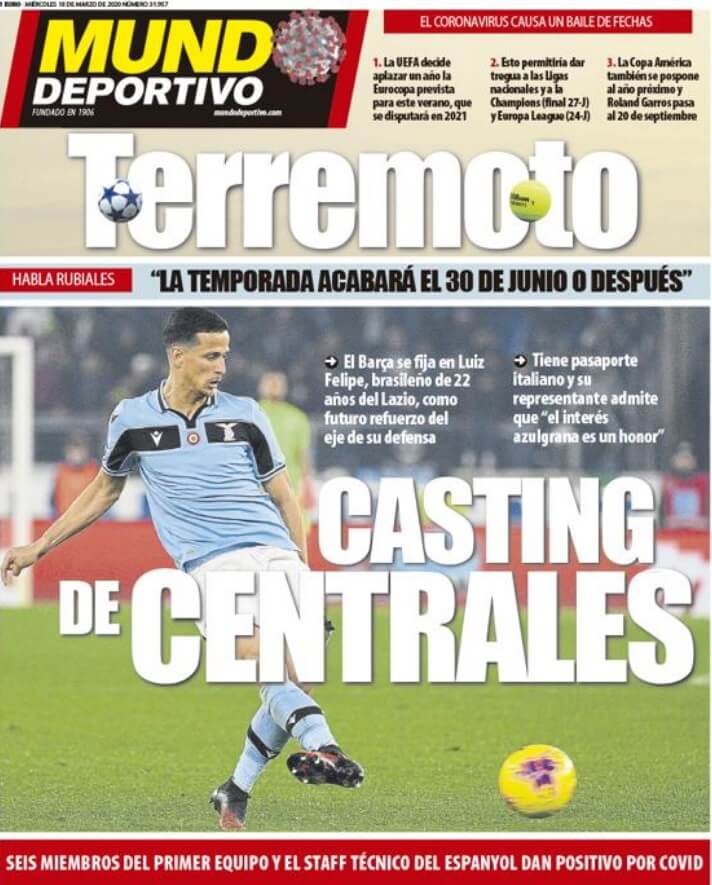 Portadas Diarios Deportivos Miércoles 18/03/2020