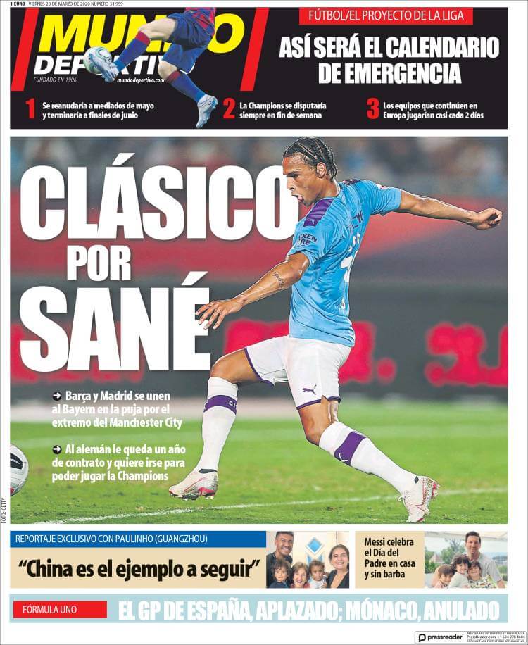 Portadas Diarios Deportivos Viernes 20/03/2020