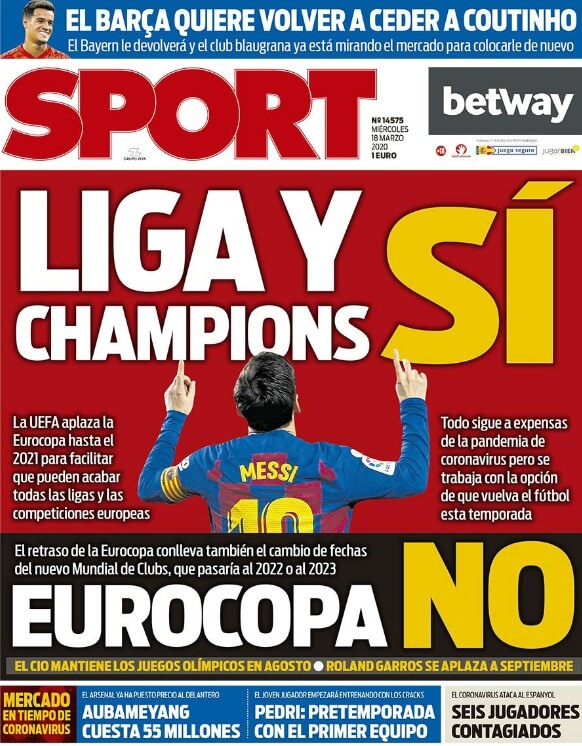 Portadas Diarios Deportivos Miércoles 18/03/2020
