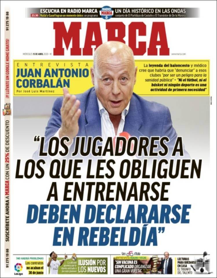 Portadas Diarios Deportivos Miércoles 15/04/2020