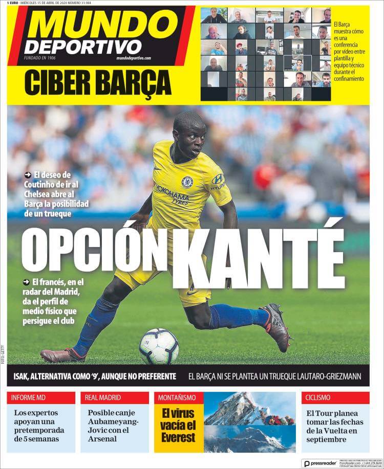 Portadas Diarios Deportivos Miércoles 15/04/2020