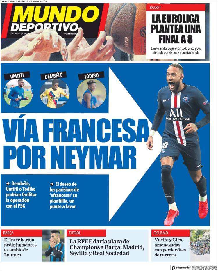 Portadas Diarios Deportivos Viernes 17/04/2020