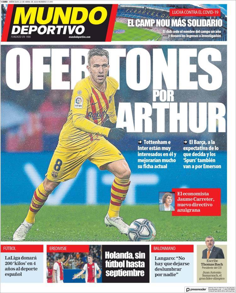 Portadas Diarios Deportivos Miércoles 22/04/2020