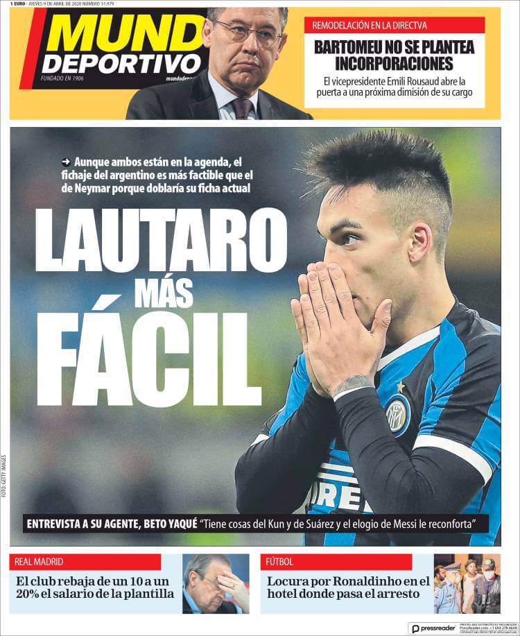 Portadas Diarios Deportivos Jueves 9/04/2020