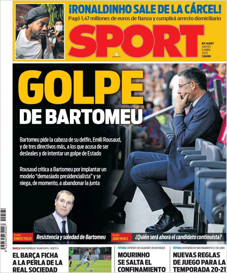 Portadas Diarios Deportivos Jueves 9/04/2020