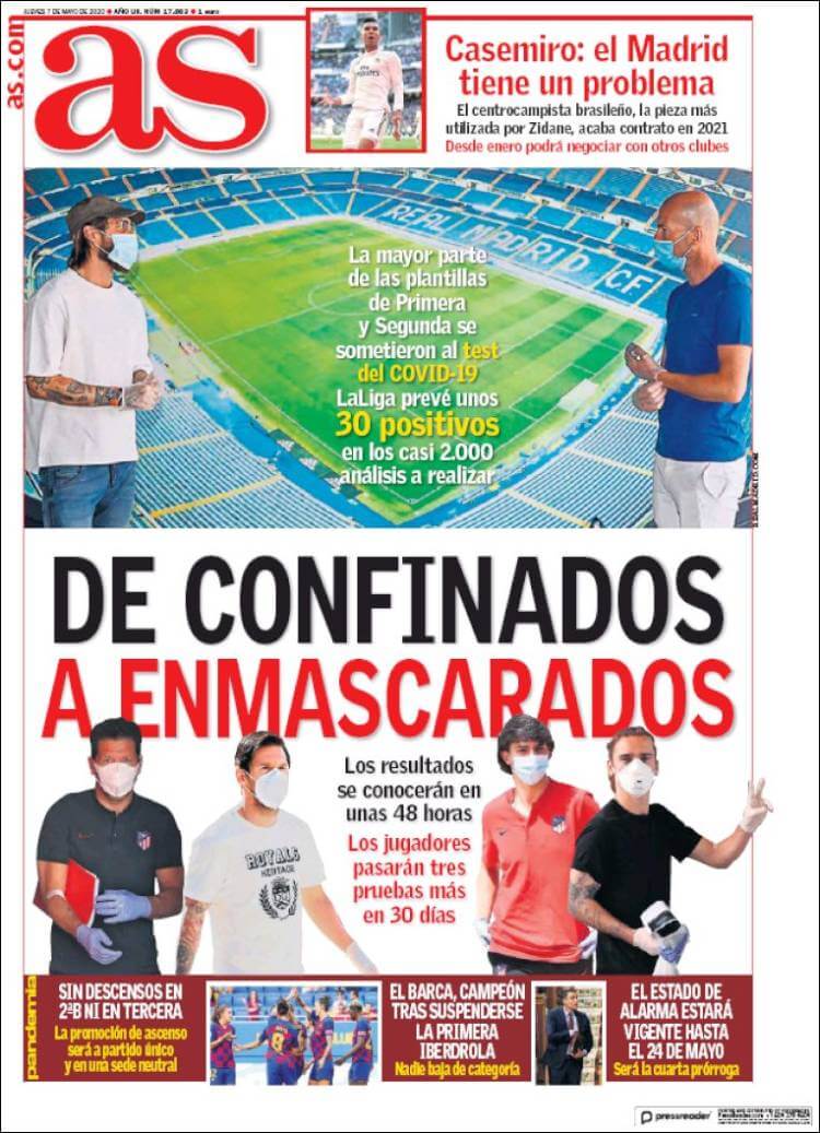 Portadas Diarios Deportivos Jueves 7/05/2020