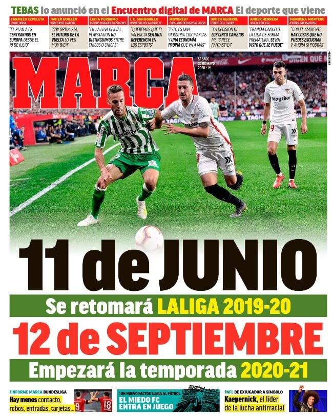 Portadas Diarios Deportivos Sábado 30/05/2020 Portadas Diarios Deportivos Sábado 30/05/2020