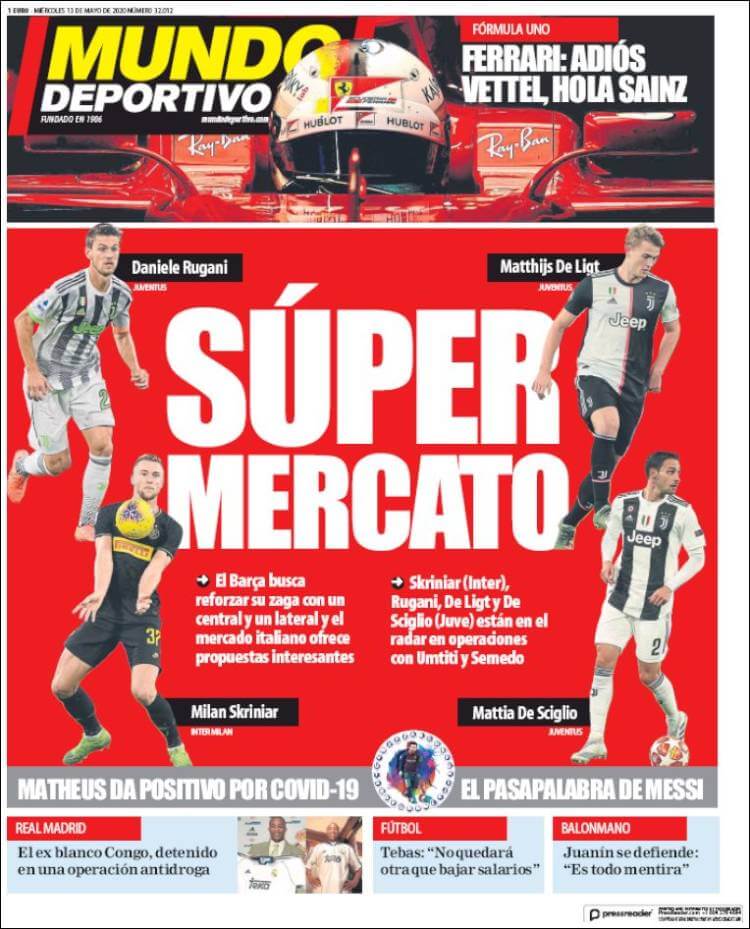 Portadas Diarios Deportivos Miércoles 13/05/2020