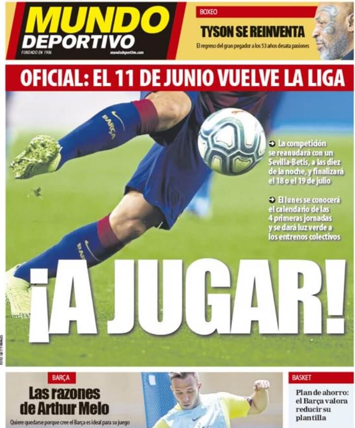 Portadas Diarios Deportivos Sábado 30/05/2020 Portadas Diarios Deportivos Sábado 30/05/2020