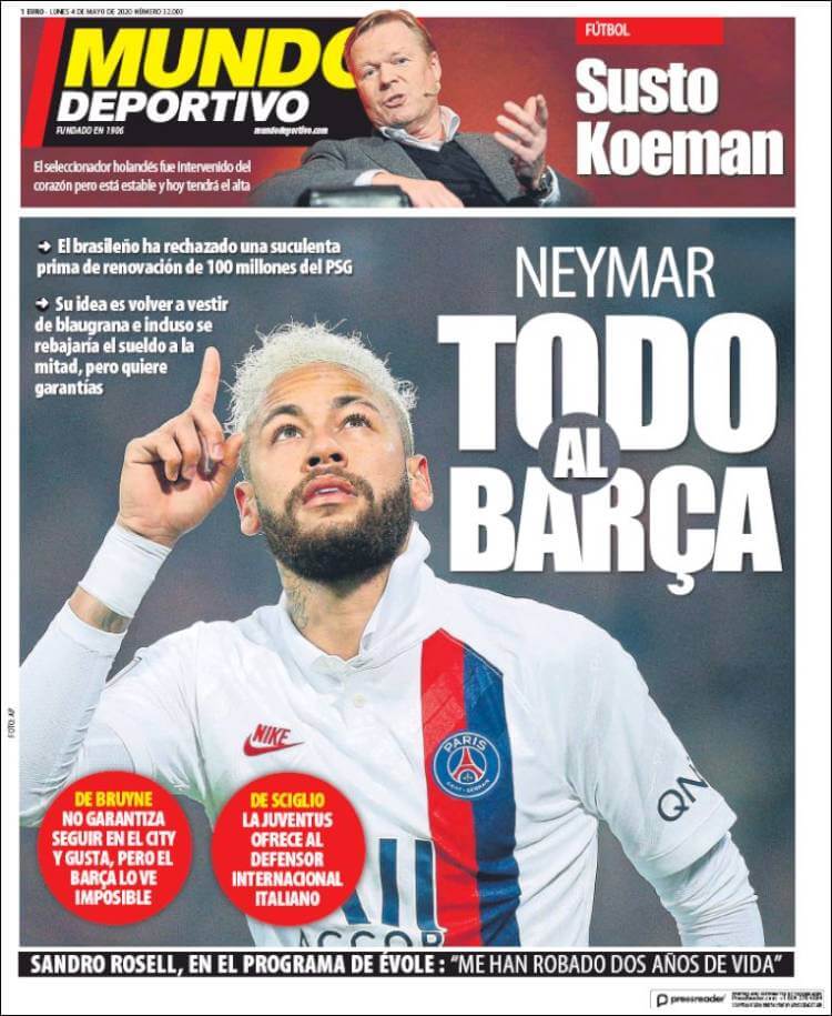 Portadas Diarios Deportivos Lunes 4/05/2020