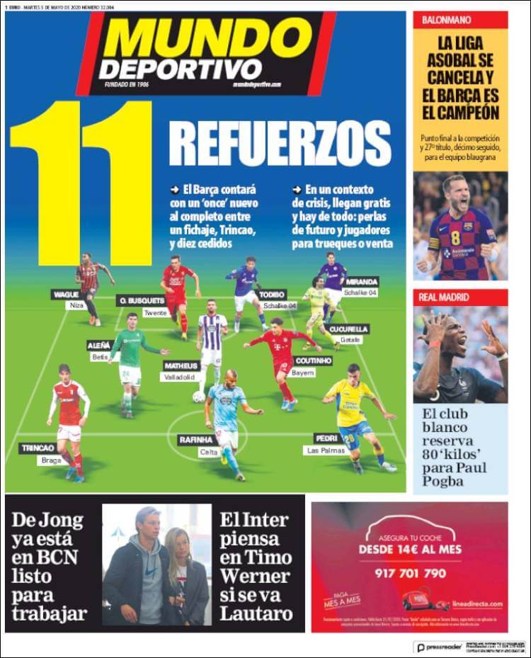Portadas Diarios Deportivos Martes 5/05/2020