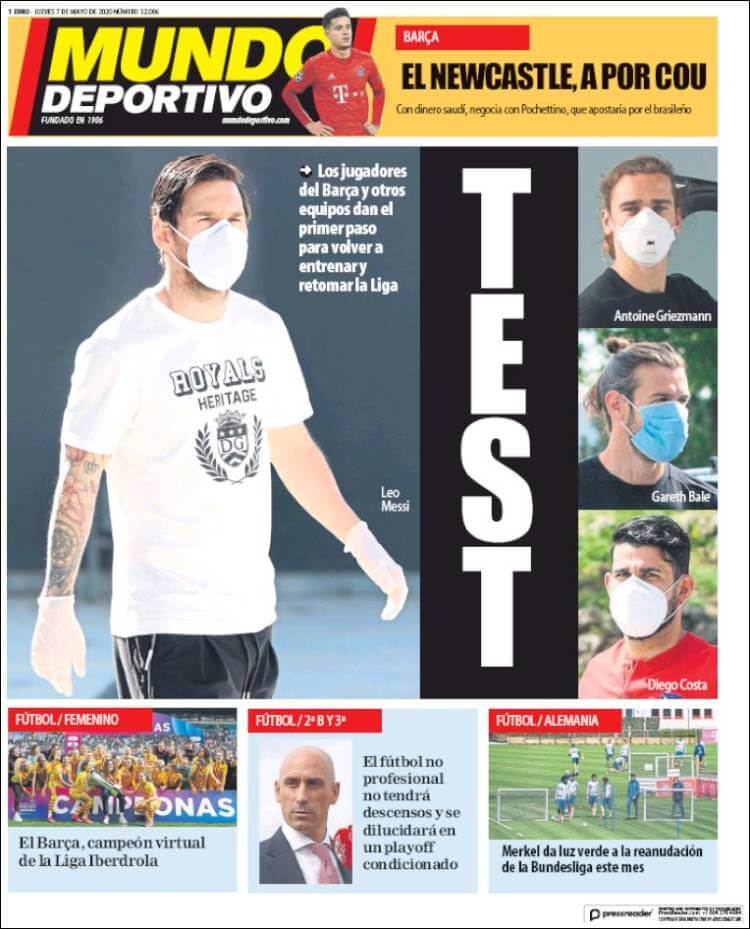 Portadas Diarios Deportivos Jueves 7/05/2020