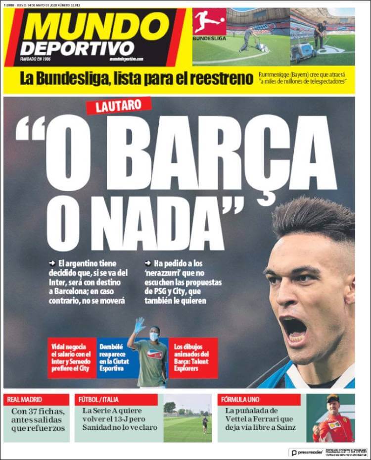 Portadas Diarios Deportivos Jueves 14/05/2020
