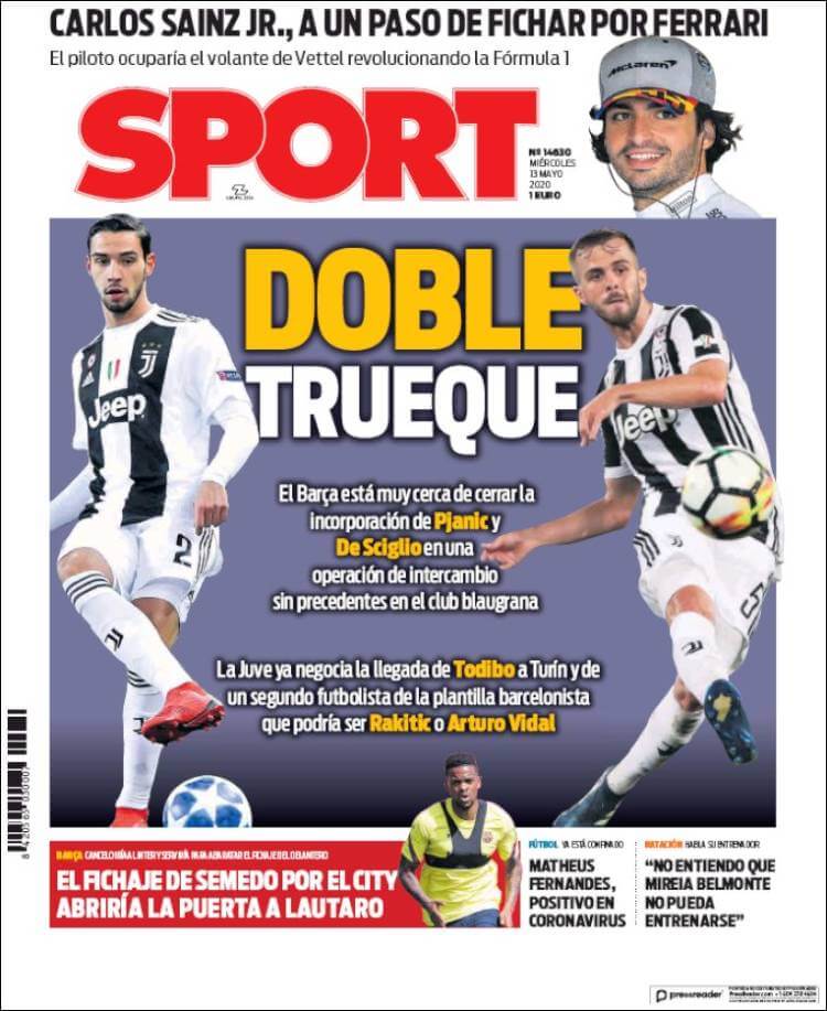 Portadas Diarios Deportivos Miércoles 13/05/2020