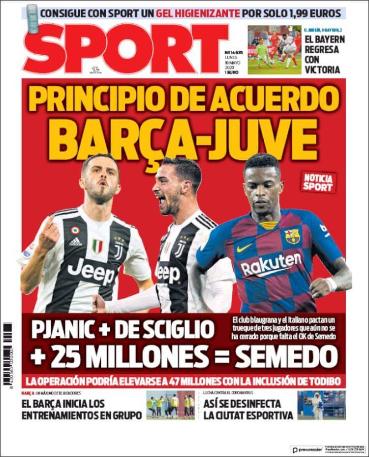 Portadas Diarios Deportivos Lunes 18/05/2020