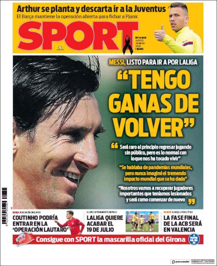 Portadas Diarios Deportivos Jueves 28/05/2020