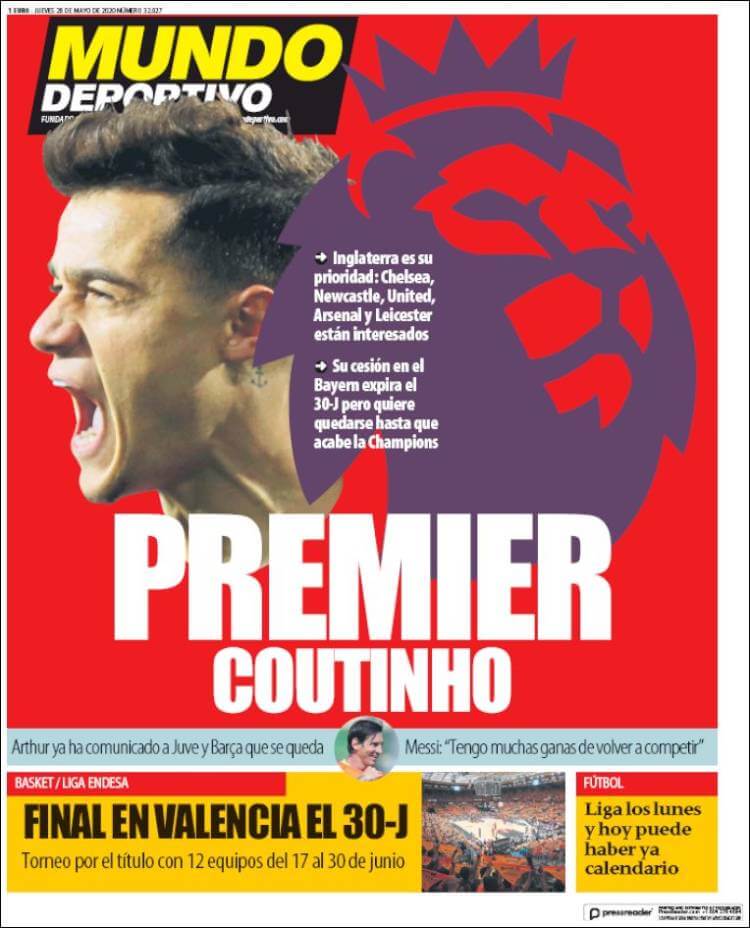 Portadas Diarios Deportivos Jueves 28/05/2020