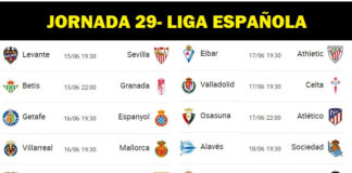 Partidos Jornada 29 Liga Española 2020 | Horarios y Clasificación Partidos Jornada 29 Liga Española 2020