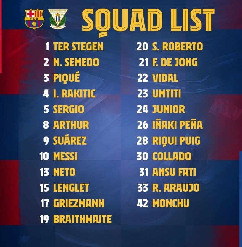 Los 23 Convocados para el Barça-Lganés