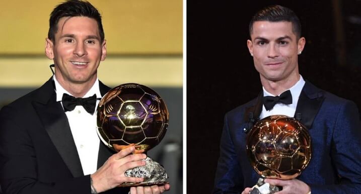 messi y cristiano con el Balón de Oro