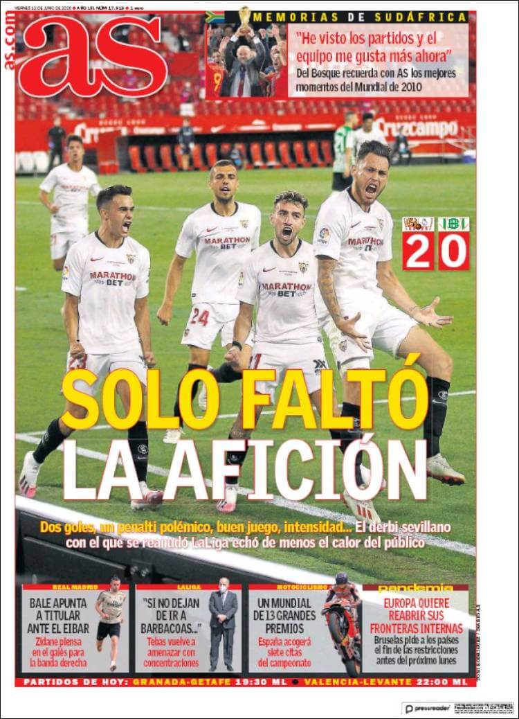 Portadas Diarios Deportivos Viernes 12/06/2020