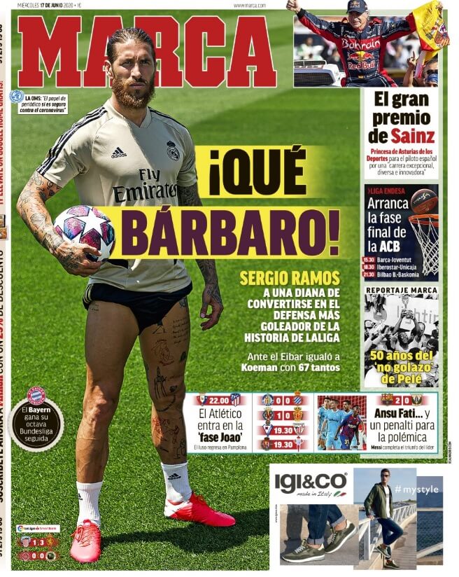 Portadas Diarios Deportivos Miércoles 17/06/2020 Portadas Diarios Deportivos Miércoles 17/06/2020