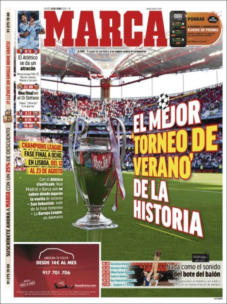 Portadas Diarios Deportivos Jueves 18/06/2020