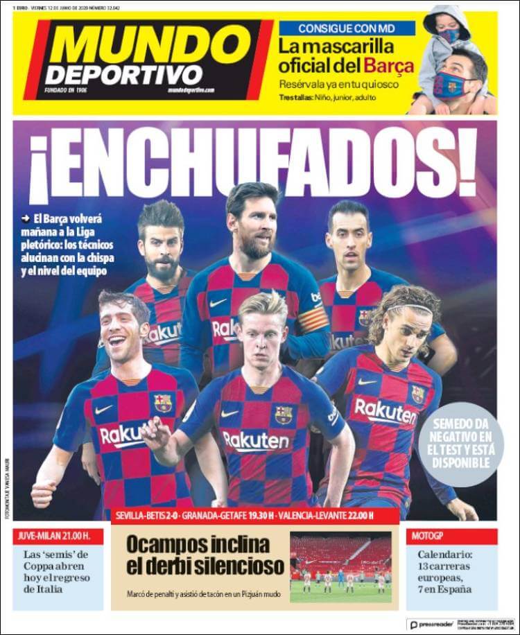 Portadas Diarios Deportivos Viernes 12/06/2020 Portadas Diarios Deportivos Viernes 12/06/2020