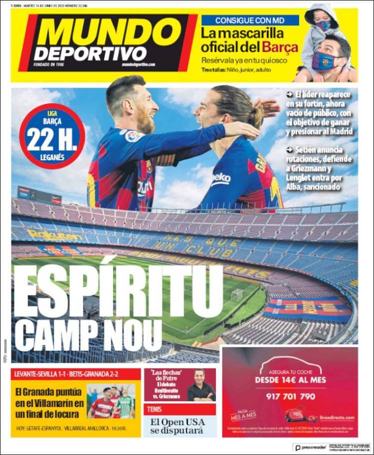 Portadas Diarios Deportivos Martes 16/06/2020 Portadas Diarios Deportivos Martes 16/06/2020