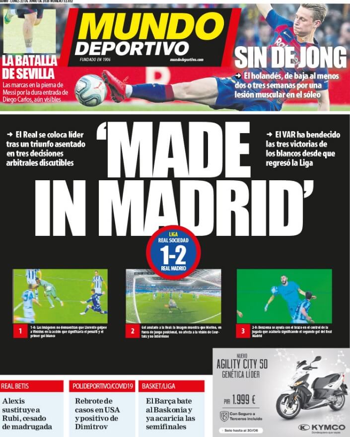 Portadas Diarios Deportivos Lunes 22/06/2020 Portadas Diarios Deportivos Lunes 22/06/2020