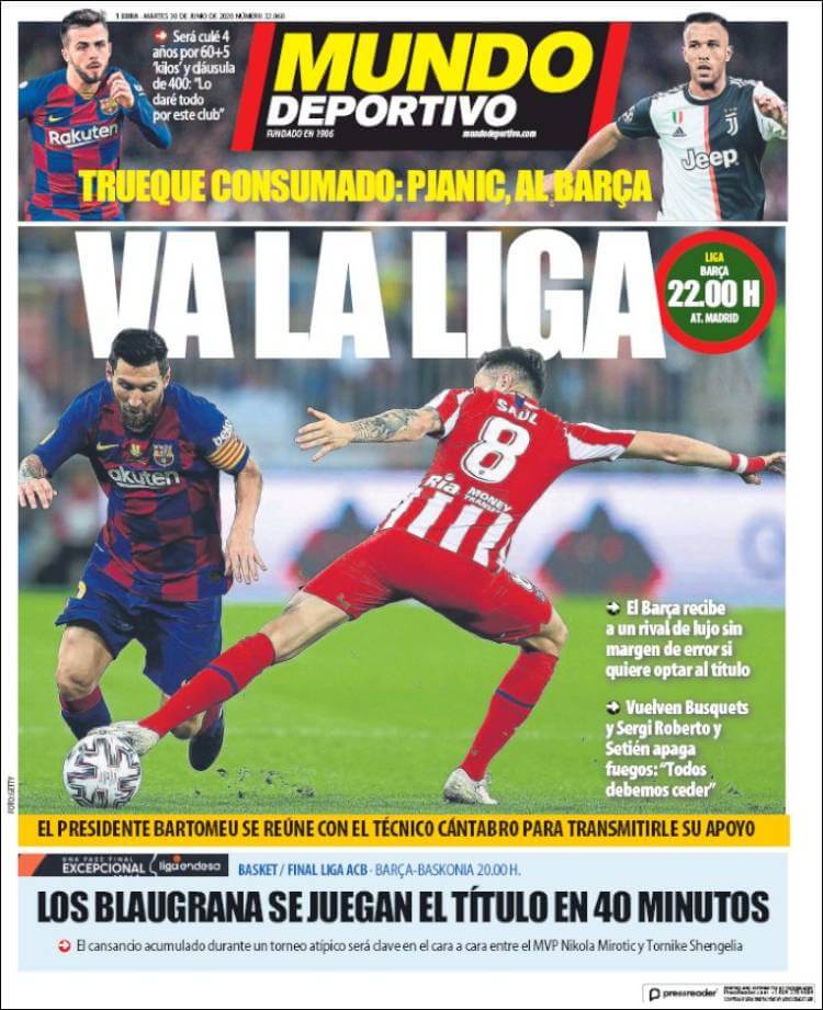 Portadas Diarios Deportivos Martes 30/06/2020 Portadas Diarios Deportivos Martes 30/06/2020