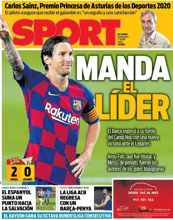 Portadas Diarios Deportivos Miércoles 17/06/2020 Portadas Diarios Deportivos Miércoles 17/06/2020