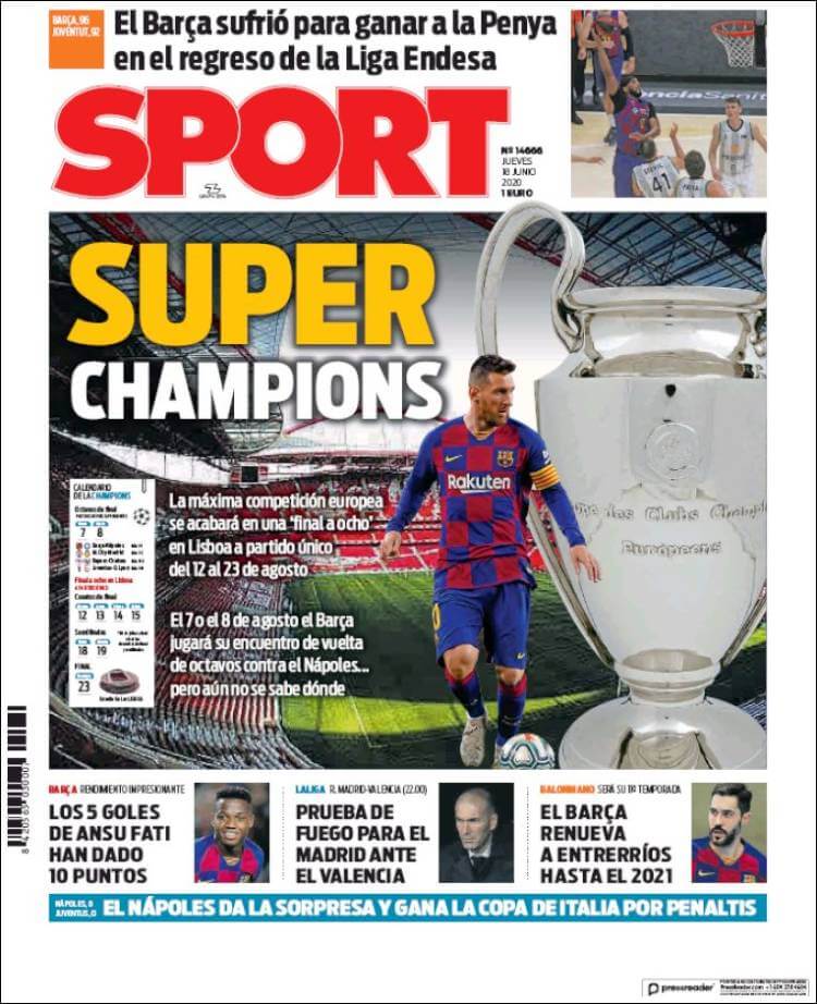 Portadas Diarios Deportivos Jueves 18/06/2020