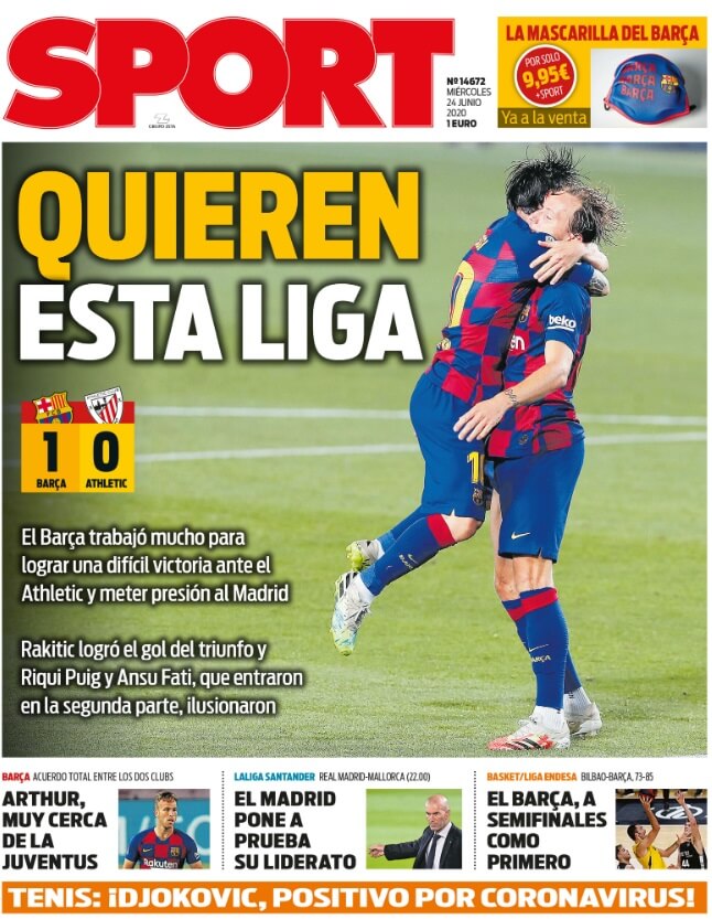 Portadas Diarios Deportivos Lunes 24/06/2020 Portadas Diarios Deportivos Lunes 24/06/2020
