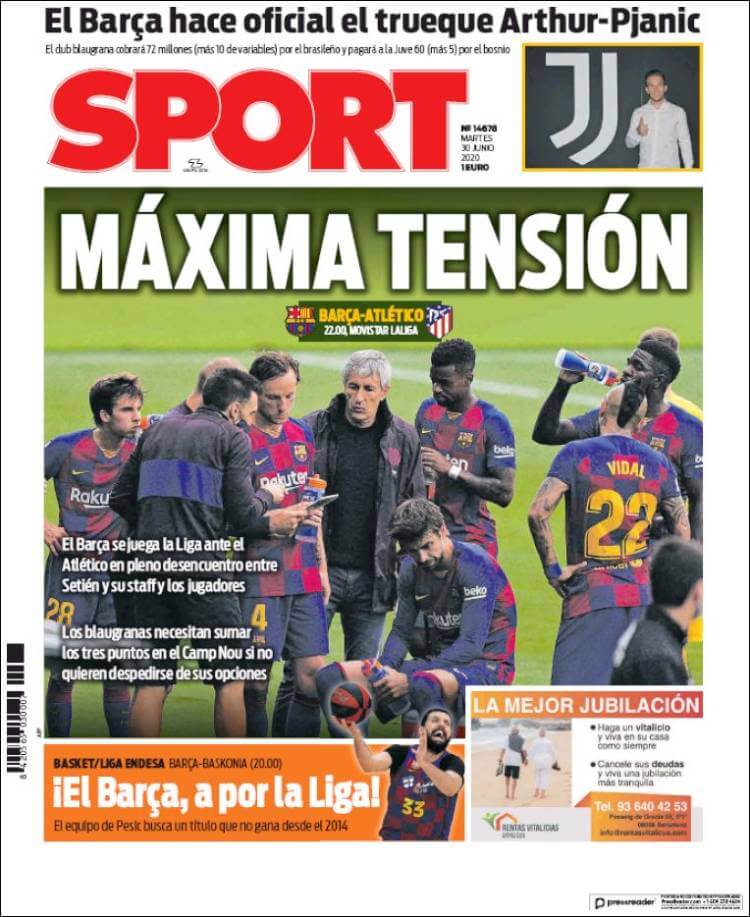 Portadas Diarios Deportivos Martes 30/06/2020 Portadas Diarios Deportivos Martes 30/06/2020