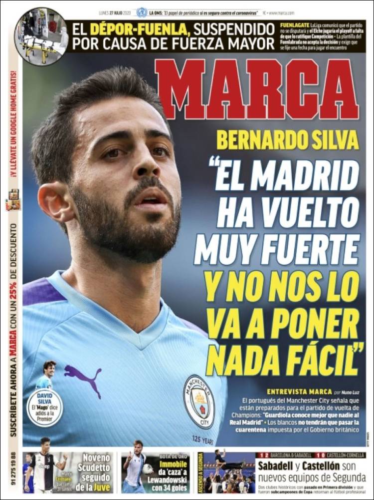 Portadas Diarios Deportivos Lunes 27/07/2020 Portadas Diarios Deportivos Lunes 27/07/2020