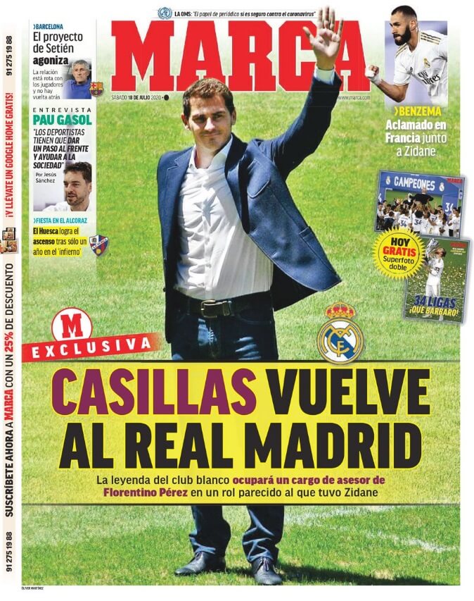 Portadas Diarios Deportivos Sábado 18/07/2020 Portadas Diarios Deportivos Sábado 18/07/2020