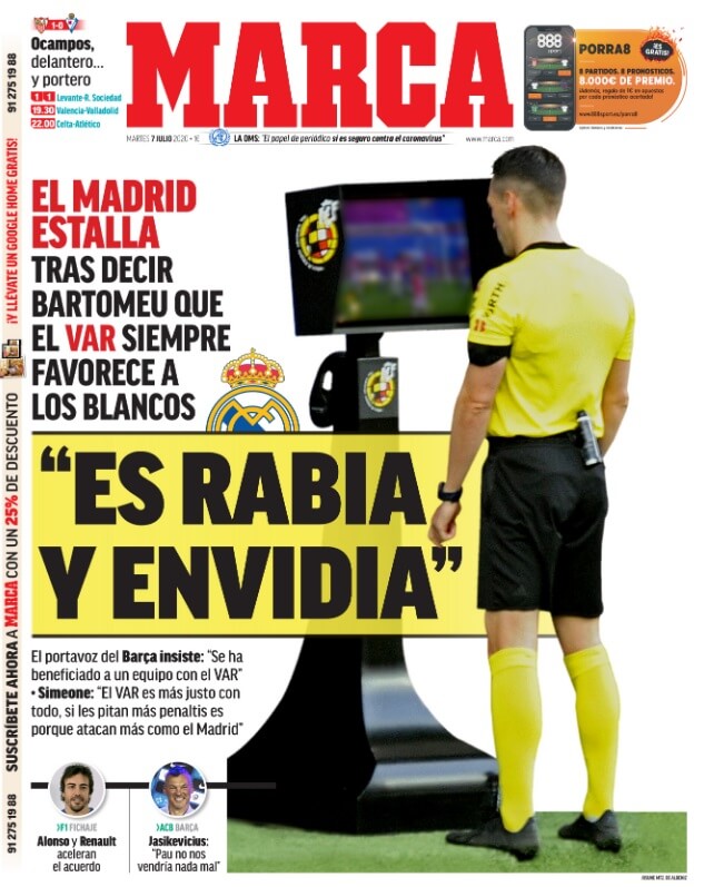 Portadas Diarios Deportivos Martes 7/07/2020