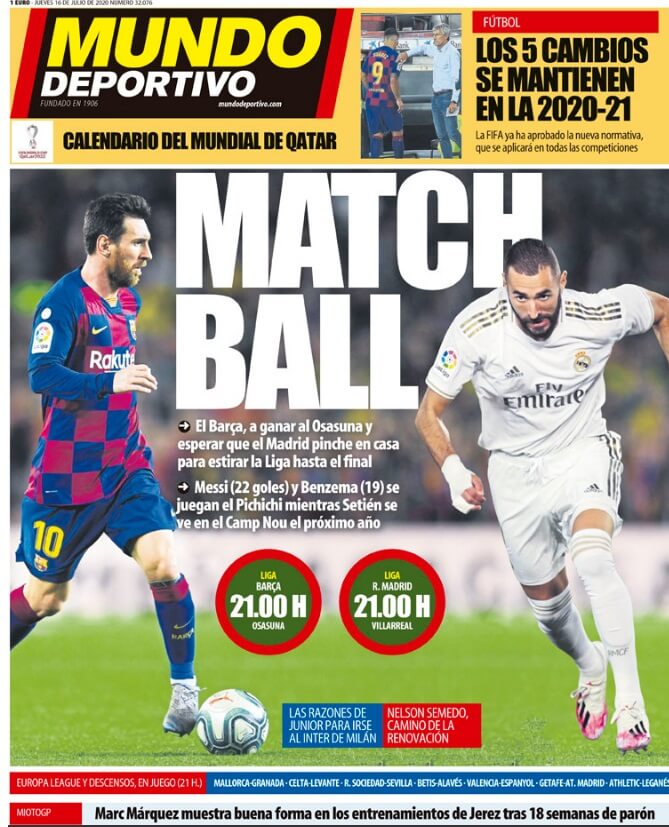 Portadas Diarios Deportivos Jueves 16/07/2020 Portadas Diarios Deportivos Jueves 16/07/2020